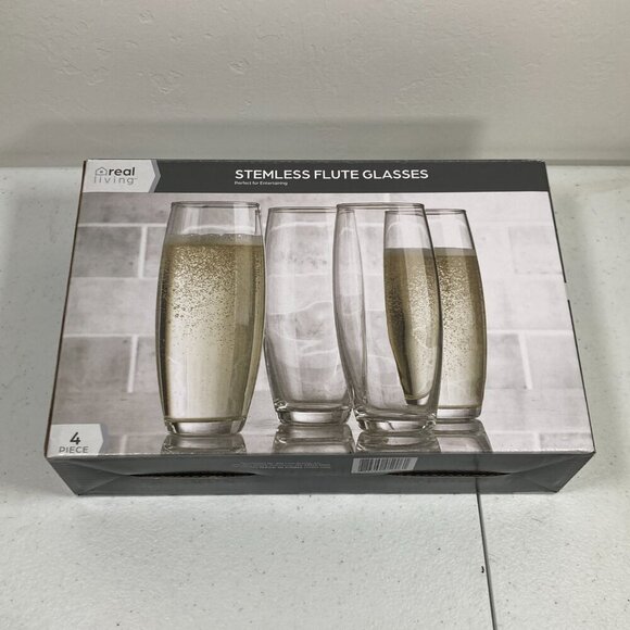 Real Living - Stemless Flute Glasses - Clear - Set of 4 - NWT - Picture 2 of 12